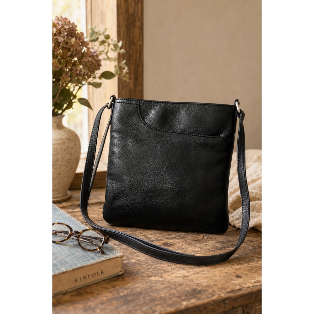 Margot NY Black Leather Crossbody Shoulder Bag with Easy Phone Access